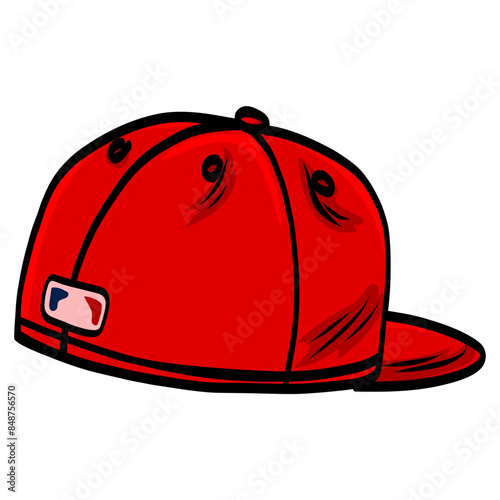 Red Baseball Hat Backward Fitted Cap Vector Illustration