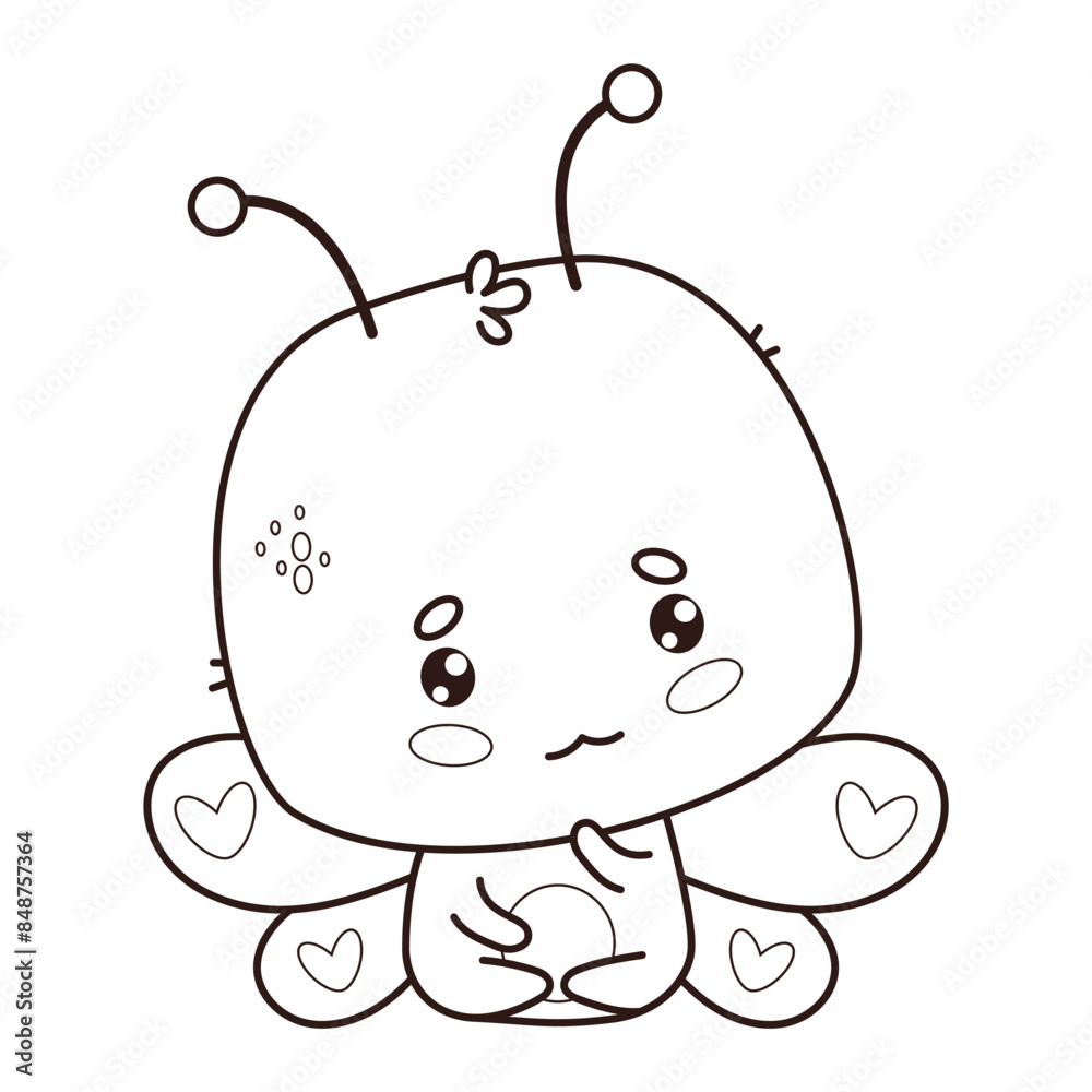 Cute butterfly. Funny outline cartoon kawaii insect. Line drawing, coloring book. Vector illustration. Kids collection. Cute butterfly. Funny outline cartoon kawaii insect. Line drawing, coloring book. Vector illustration. Kids collection.