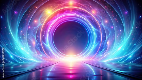 Illustrative portal design featuring glowing portal with swirling colors, fantasy, digital, technology, futuristic, abstract