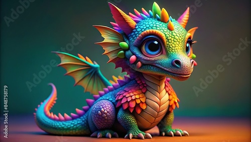 Vibrant and cute dragon with colorful scales and adorable expression, dragon, vibrant, cute, colorful, scales