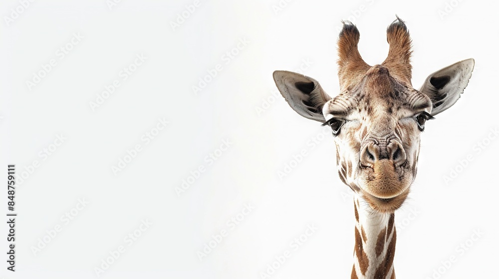 Obraz premium White giraffe head and neck against blue background