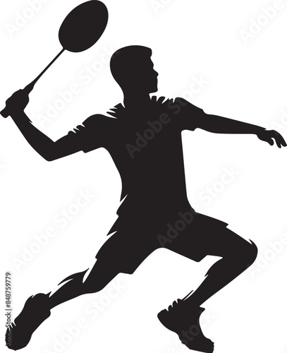Flat badminton player silhouette, vector, white background