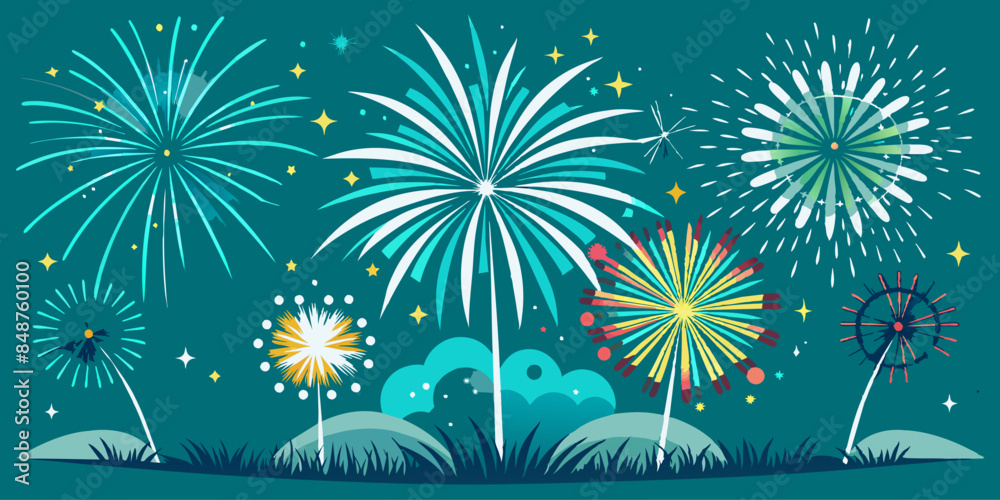 Bright fireworks burst in the night sky. Explosive fireworks against a backdrop. Colorful fireworks burst in the sky against a deep background. Bright fireworks burst in the night sky. Explosive fireworks against a backdrop. Colorful fireworks burst in the sky against a deep background.