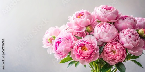 Beautiful bouquet of delicate pink peonies, peonies, flowers, floral arrangement, petals, blooming, spring, garden, pink