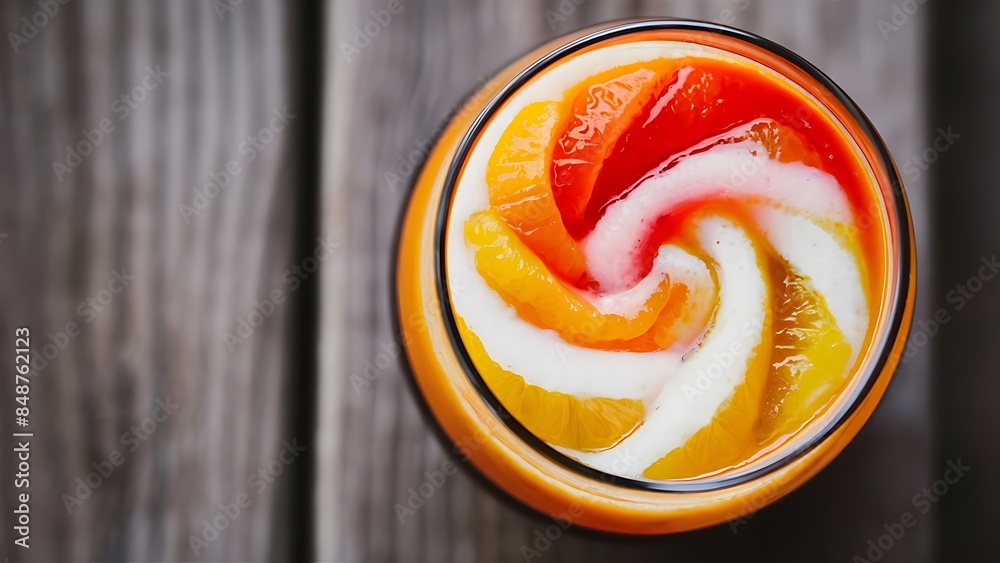 Closeup orange and guava juice on wood background drink for healthy selective focus Closeup orange and guava juice on wood background drink for healthy selective focus