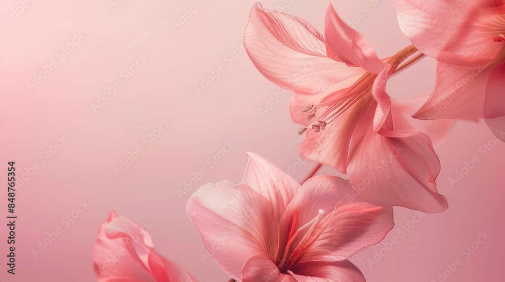Fototapeta premium Pink background with pink amaryllis flowers