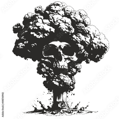 Skull Mushroom Cloud Black Outlined Artwork