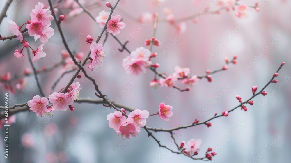 Branch with pink blossoms on a blurry backdrop Branch with pink blossoms on a blurry backdrop