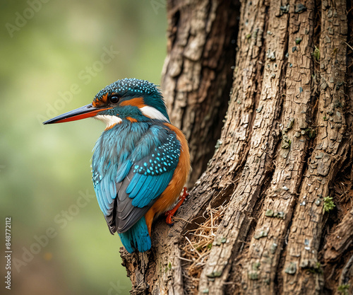 A sacred kingfisher is trying to get out of its nest