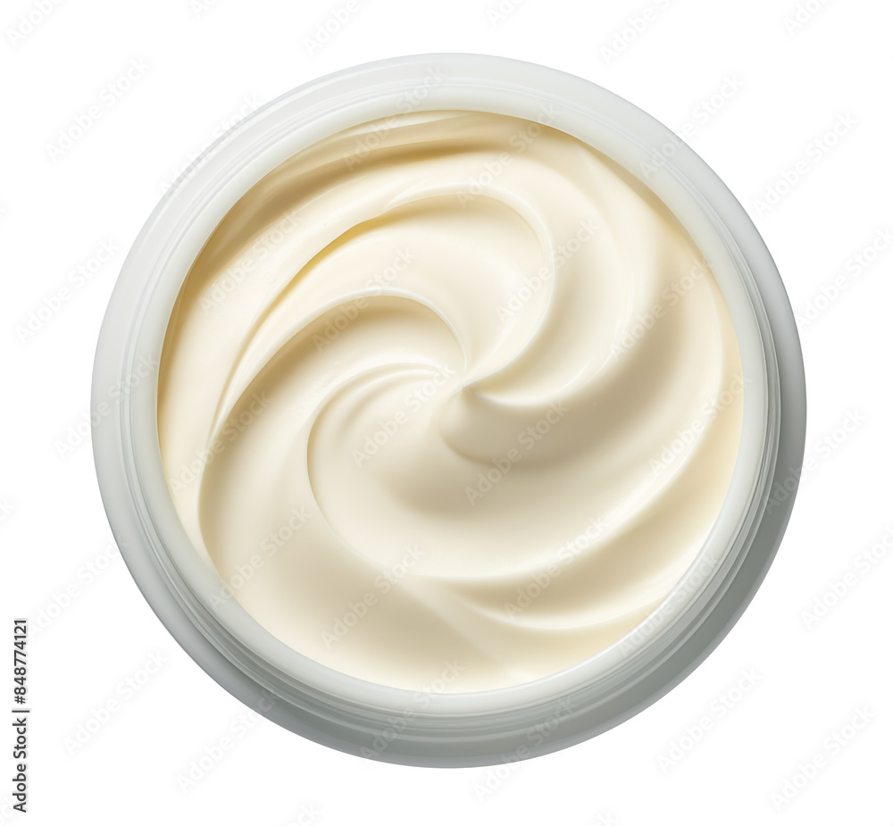 Jar of cosmetic cream isolated on transparent or white background, top view, png. Jar of cosmetic cream isolated on transparent or white background, top view, png.