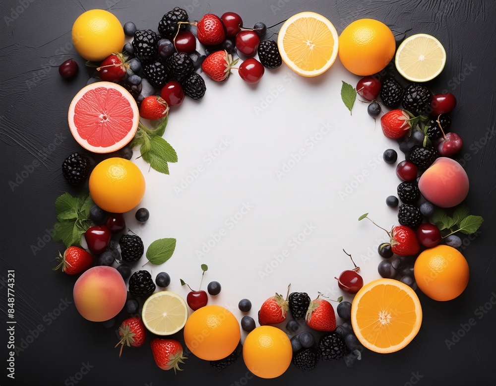 Photo of various kinds of fresh fruit arranged on a background, highlighting the bright colors and freshness of the fruit Photo of various kinds of fresh fruit arranged on a background, highlighting the bright colors and freshness of the fruit
