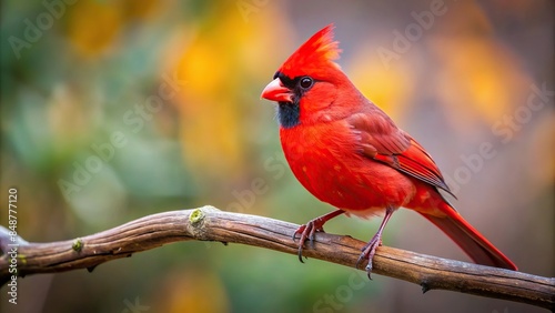 A close-up photo of a vibrant red cardinal perched on a tree branch, red cardinal, bird, wildlife, nature, feathers, tree © joompon