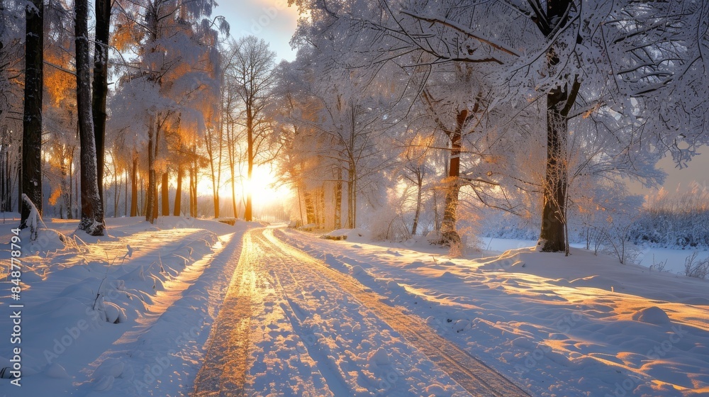 Serene Winter Wonderland: Snowy Field with Frosty Trees, Blue Sky, and Fresh Snow - Scenic, Peaceful, and Picturesque Nature Landscape Serene Winter Wonderland: Snowy Field with Frosty Trees, Blue Sky, and Fresh Snow - Scenic, Peaceful, and Picturesque Nature Landscape