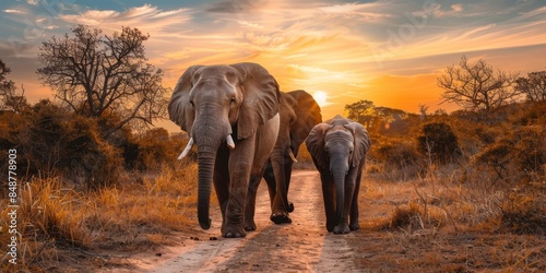 World Elephant Day, animal world, sunset, harmonious coexistence of people and animals, nature, green plants, commemoration, festival, culture, belief, HD wallpaper, background, generated by AI