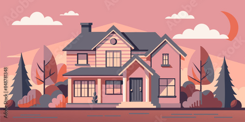 A quaint house with a charming roof and windows. A picturesque house showcasing a roof and windows.