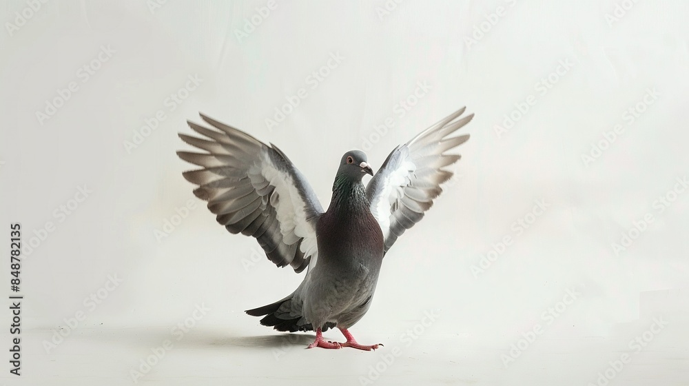 Obraz premium A bird perched on hind legs, with spread wings and uplifted head