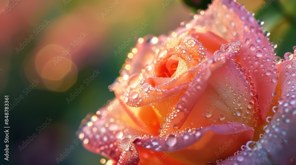A close-up of a dew-covered rose in the morning light A close-up of a dew-covered rose in the morning light