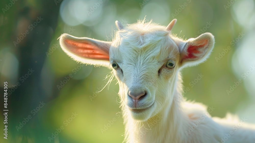 Obraz premium A clearer image of a goat with a red ear tag on its ear and a more focused background