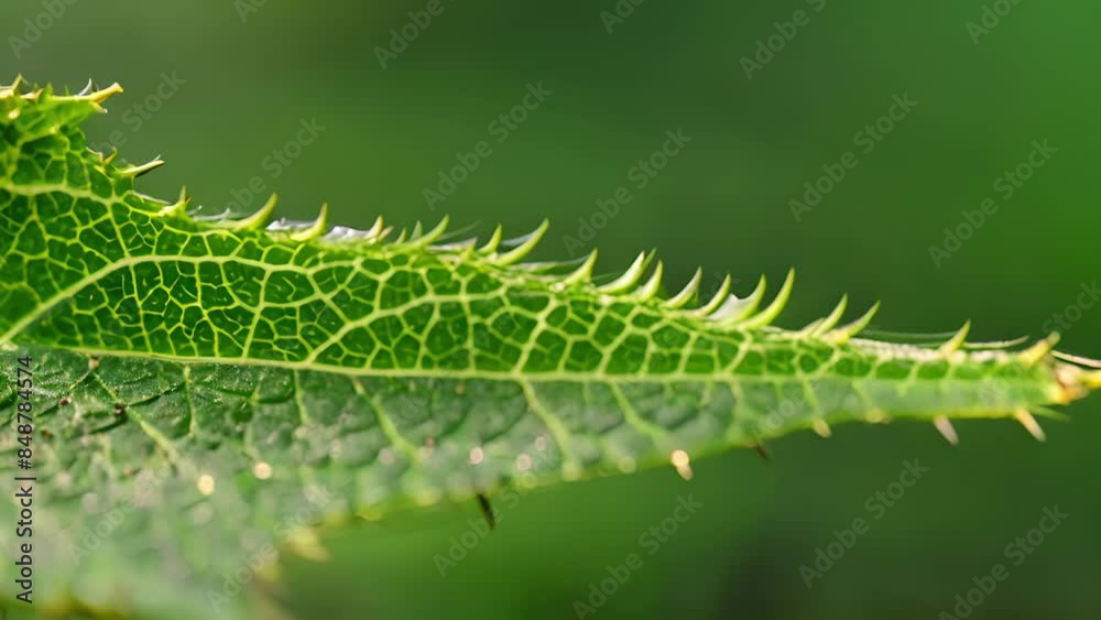 Delicate yet sharp thorns delicately lining the edges of a leaf ready to defend the plant from harm. Delicate yet sharp thorns delicately lining the edges of a leaf ready to defend the plant from harm.
