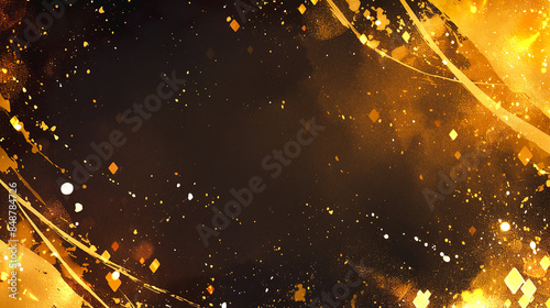 黒背景に散らばる金色の抽象的デザインの背景