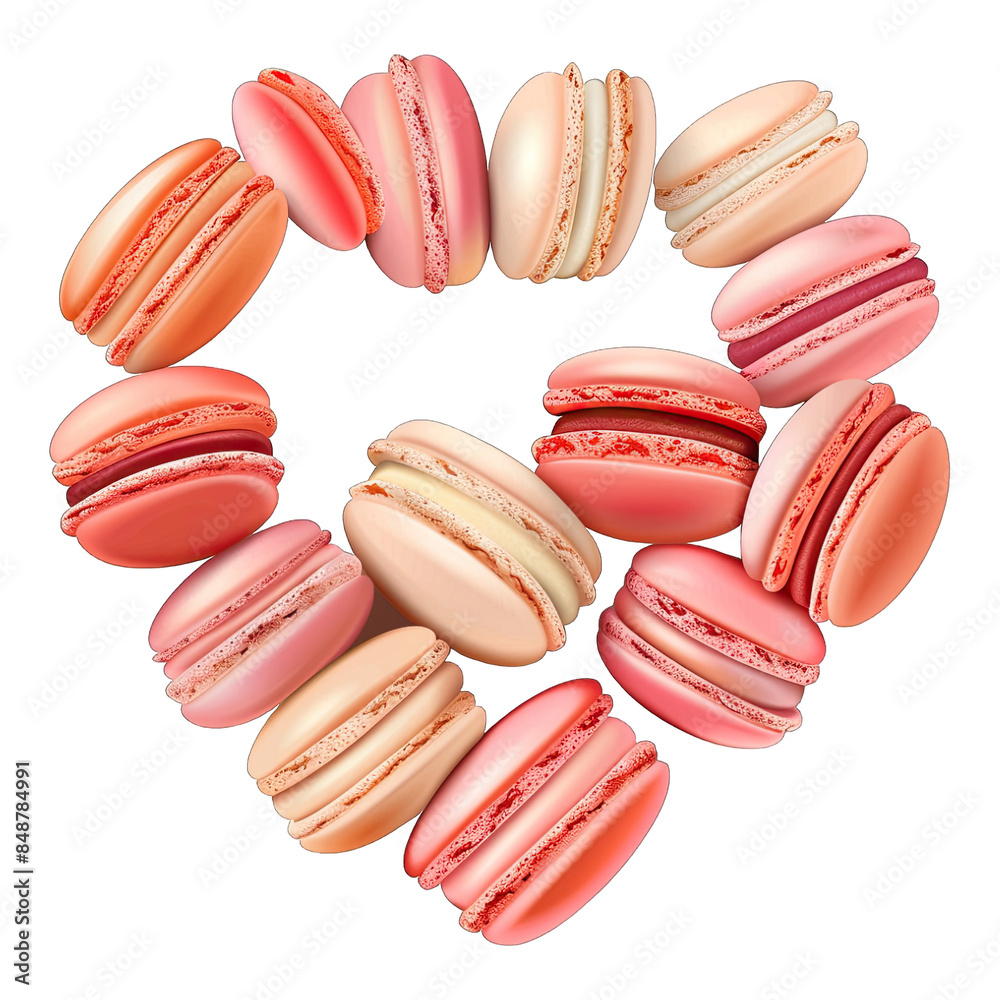 Heart-Shaped Macarons isolated on transparent background. illustration . Generative ai Heart-Shaped Macarons isolated on transparent background. illustration . Generative ai