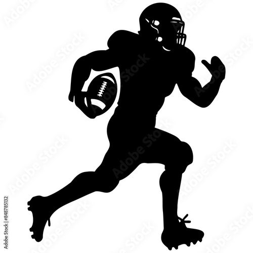 Silhouette of a football player sprinting with the ball, highlighting action and athleticism.