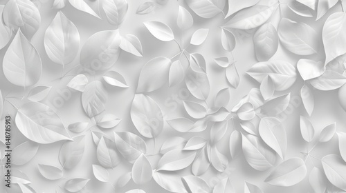 Fototapeta Naklejka Na Ścianę i Meble -  Abstract geometric white floral leaves 3d wall texture background. generative AI image