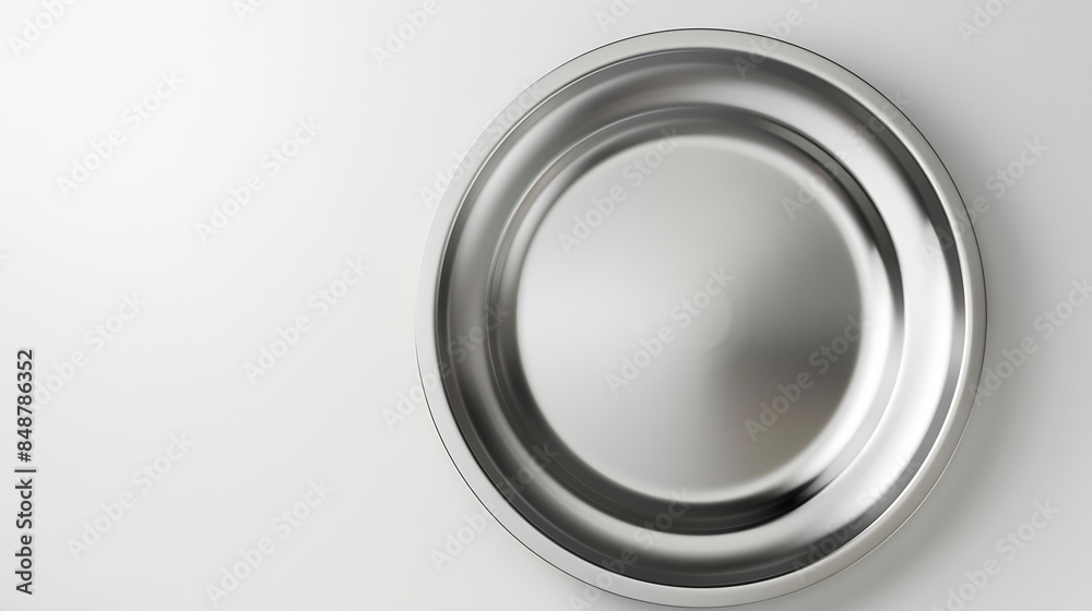Stainless steel empty plate on white backgrond Top view : Generative AI Stainless steel empty plate on white backgrond Top view : Generative AI