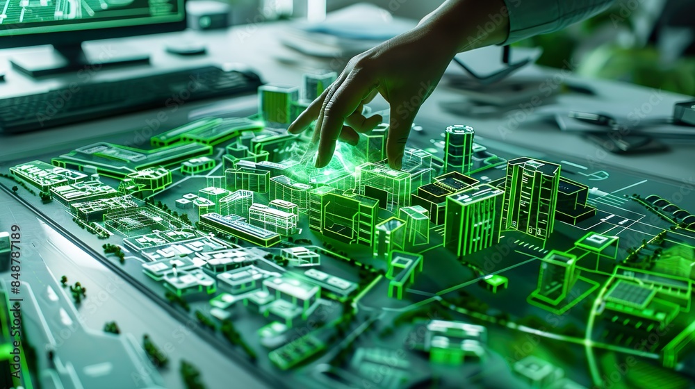 Obraz premium Smart City Planning with Holographic City Model
