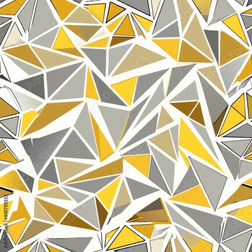 Seamless pattern of angular shards and fragments in metallic silver and gold, inspired by shattered glass or mosaic tile, Generative AI photo