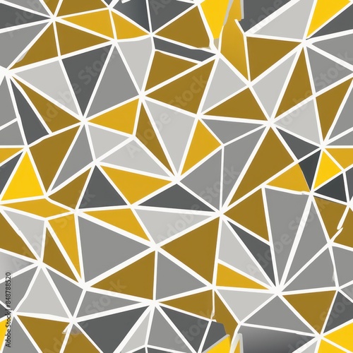 Seamless pattern of angular shards and fragments in metallic silver and gold, inspired by shattered glass or mosaic tile, Generative AI photo