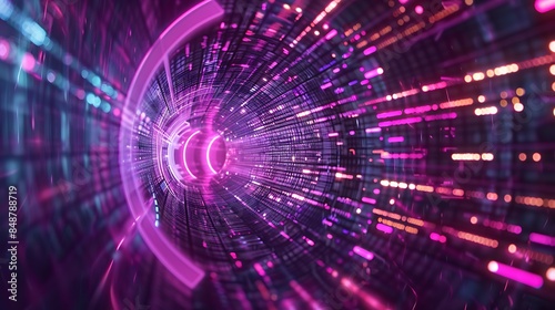 Secure data tunnels intertwining in a neon-lit cyberspace landscape