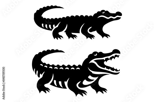 Crocodile silhouette vector illustration.  Vector of crocodile design on white background. Wild Animals. Reptile. Easy editable layered vector illustration.