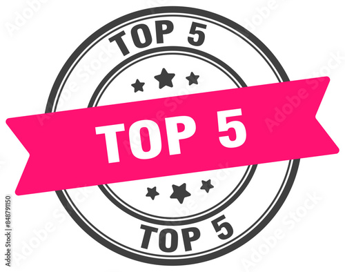 top 5 stamp. top 5 label on transparent background. round sign