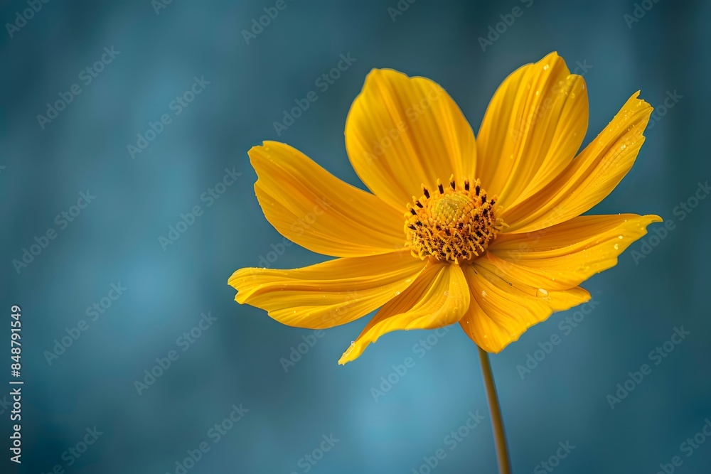 Bright Yellow Flower on Blue Background - Nature, Botanical, Floral, Macro, Photography Bright Yellow Flower on Blue Background - Nature, Botanical, Floral, Macro, Photography