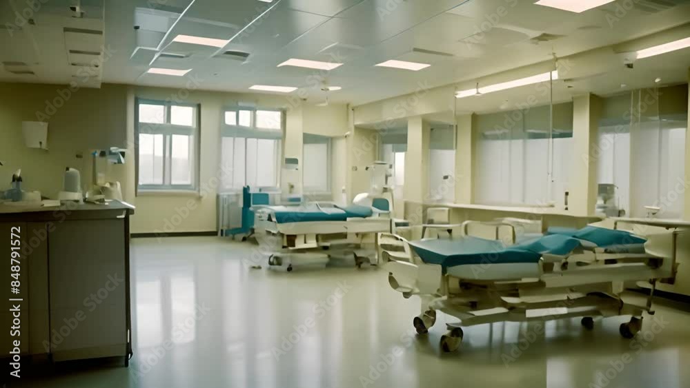 Empty Hospital Room With Beds and Windows Generative AI Empty Hospital Room With Beds and Windows Generative AI
