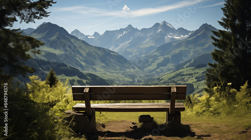 Bench with a view of the mountainscape in Wildseeloder, Fieberbrunn, Tyrol, Austria. photo