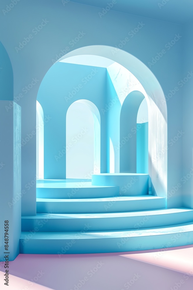 front view of 3d product mockup scene for products, relatively empty scene, plain colour, pastel colour 2:3, blue front view of 3d product mockup scene for products, relatively empty scene, plain colour, pastel colour 2:3, blue