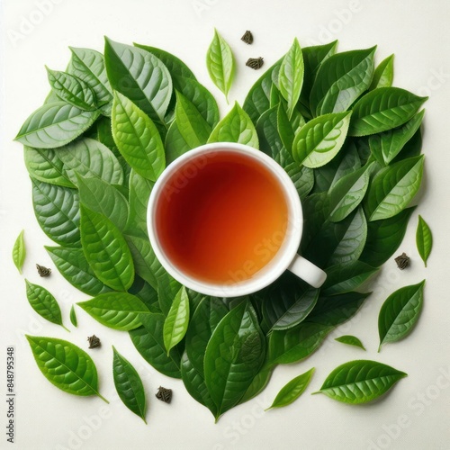 Wallpaper Mural Fresh green tea leaves, view from above, empty copy space in shape of heart at middle Isolated Torontodigital.ca