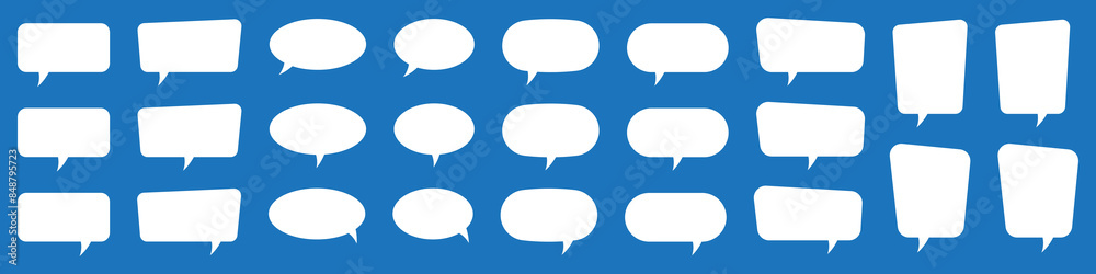 Set of speech bubbles. Speak bubble text, cartoon chatting box, message box. Blank empty white speech bubbles. Set of speech bubbles. Speak bubble text, cartoon chatting box, message box. Blank empty white speech bubbles.