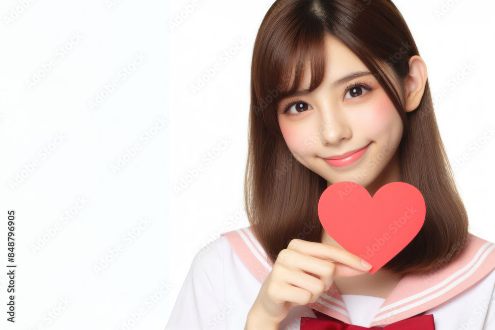 girl holding empty red paper heart Isolated on white background girl holding empty red paper heart Isolated on white background