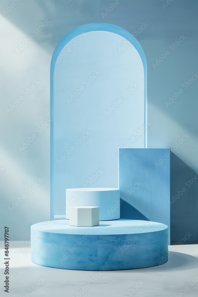 front view of 3d product mockup scene for products, relatively empty scene, plain colour, pastel colour 2:3, blue front view of 3d product mockup scene for products, relatively empty scene, plain colour, pastel colour 2:3, blue