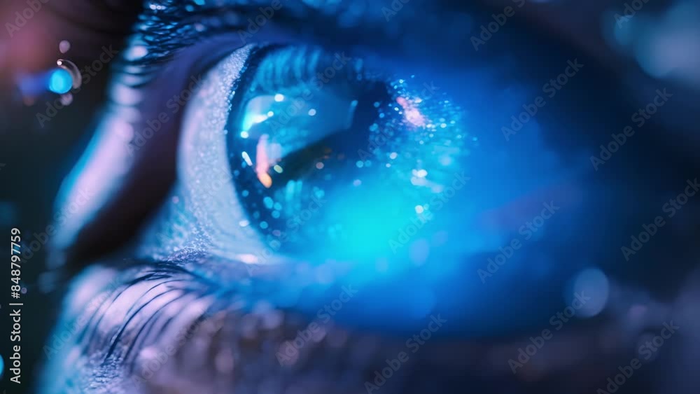 A closeup of a pixelated eye symbolizing the heightened surveillance and scrutiny involved in digital identity authentication.