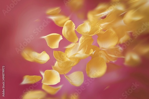 A mesmerizing blurred background of yellow petals softy drifting in the air against a vibrant pink background photo