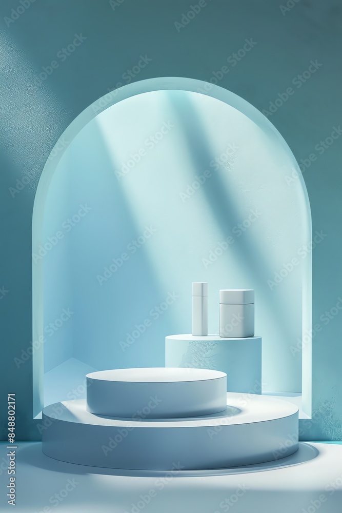 front view of 3d product mockup scene for products, relatively empty scene, plain colour, pastel colour 2:3, blue front view of 3d product mockup scene for products, relatively empty scene, plain colour, pastel colour 2:3, blue