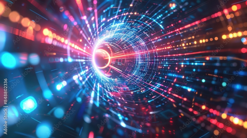 Abstract digital vortex with vibrant lights, highspeed data flow, futuristic tech tunnel, dynamic visualization, high-tech atmosphere Abstract digital vortex with vibrant lights, highspeed data flow, futuristic tech tunnel, dynamic visualization, high-tech atmosphere