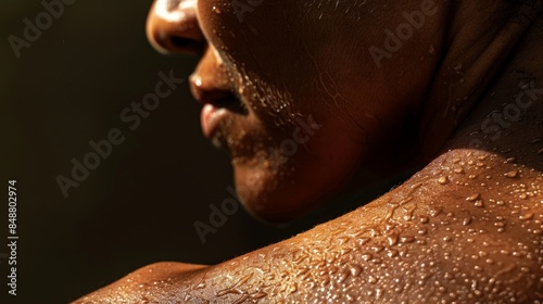  peeling skin on a sunburned shoulder, blank background, emphasizing the consequences of prolonged sun exposure and the importance of sun protection,