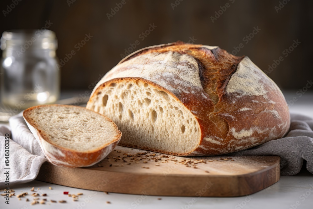 Freshly baked bread and wheat on tabletop, continental breakfast, supermarket promotional image, organic food, bakery background Freshly baked bread and wheat on tabletop, continental breakfast, supermarket promotional image, organic food, bakery background