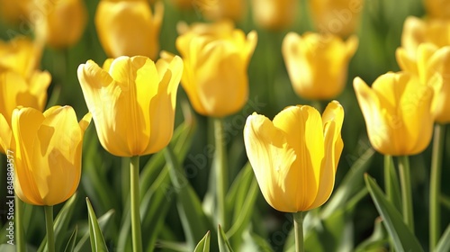 Many vibrant yellow tulips flourish