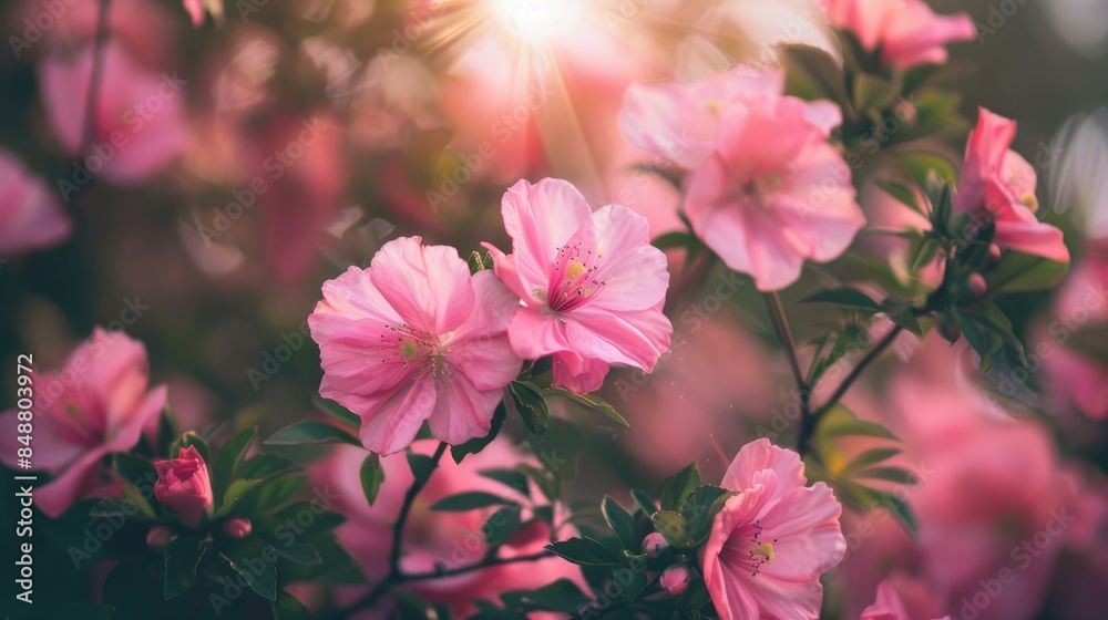 Fototapeta premium Beautiful Pink Flower Bunch Shining in the Garden